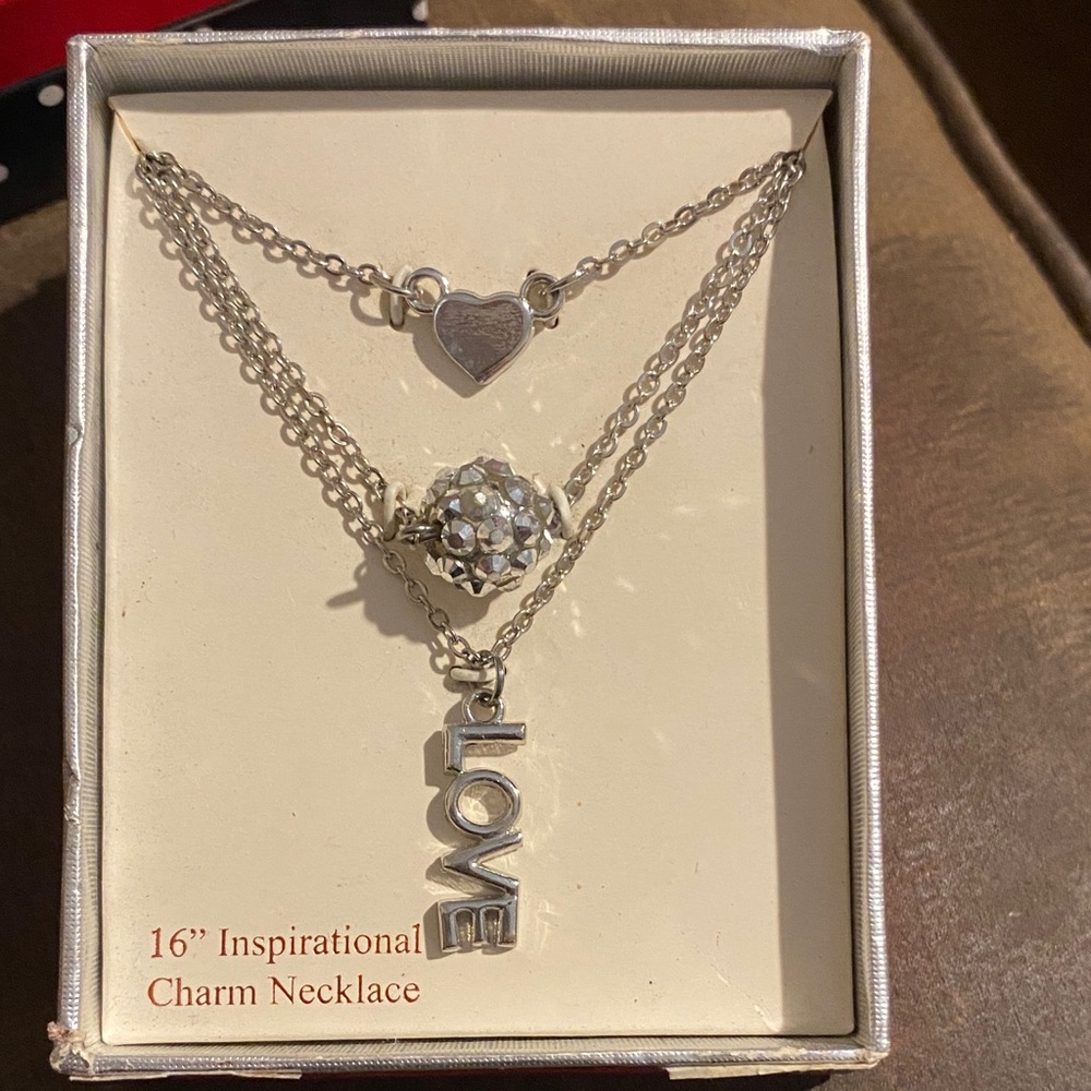 Macy's Silver Heart and Love Charm Necklace